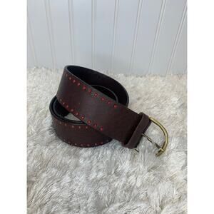 Coldwater Creek Brown Leather Wide Belt Red Beads Sz Small